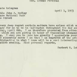 Telegram: 1953 April 1
