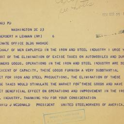 Telegram: 1954 March 23