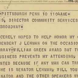 Telegram: 1956 December 10