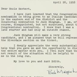 Letter: 1958 April 28