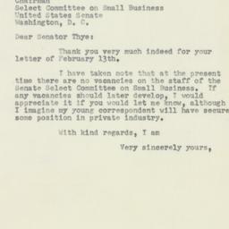 Letter: 1954 February 15