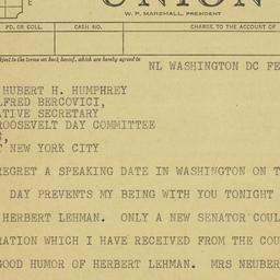 Telegram: 1956 February 2