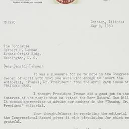 Letter: 1950 May 9