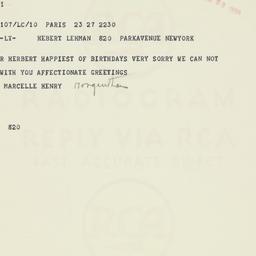 Telegram: 1958 March 28