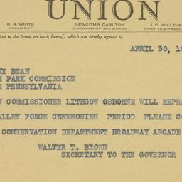 Telegram: 1941 April 30