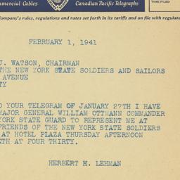 Telegram: 1941 February 1