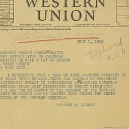 Telegram: 1936 July 1
