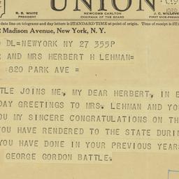 Telegram: 1938 December 27