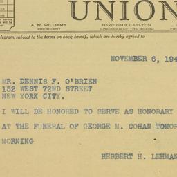 Telegram: 1942 November 6