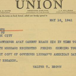 Telegram: 1941 May 16