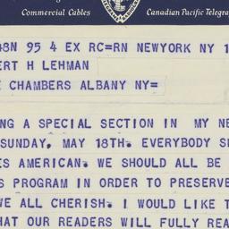 Telegram: 1941 May 15