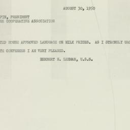 Telegram: 1950 August 30