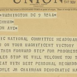 Telegram: 1949 November 9