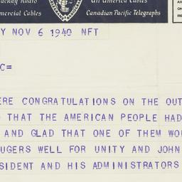 Telegram: 1940 November 6