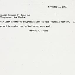 Telegram: 1954 November 4