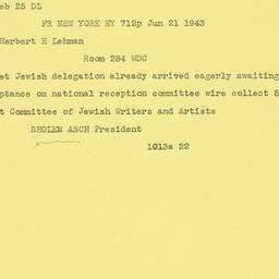 Telegram: 1943 June 21