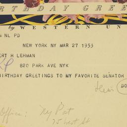 Telegram: 1953 March 27