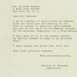 Letter: 1951 November 1