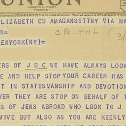 Telegram: 1948 March 27