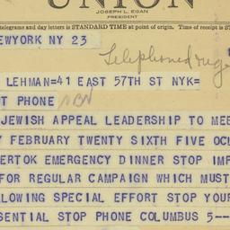Telegram: 1948 February 23
