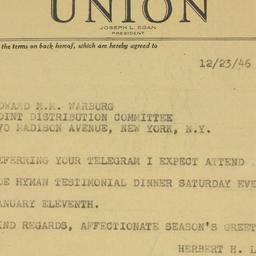 Telegram: 1946 December 23