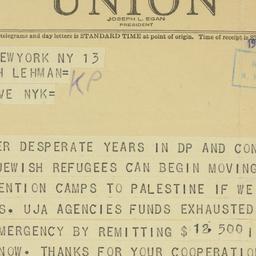 Telegram: 1948 May 13