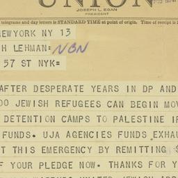 Telegram: 1948 May 13