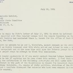 Letter: 1954 July 22