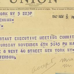 Telegram: 1947 November 5