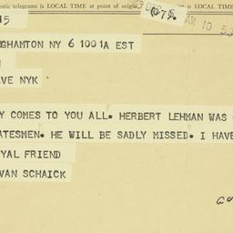Telegram: 1963 December 6