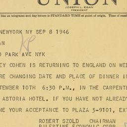 Telegram: 1946 September 8