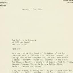 Letter: 1926 February 17