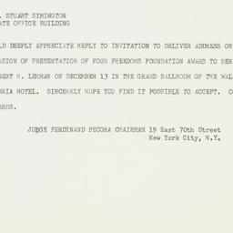 Telegram: 1954 November 12