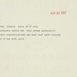 Telegram: 1957 March 28