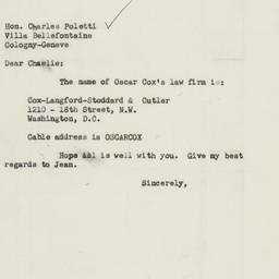 Letter: 1951 November 19