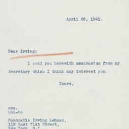 Letter: 1941 April 25