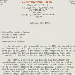 Letter: 1950 February 10