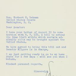 Telegram: 1950 August 31