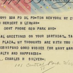 Telegram: 1958 March 29