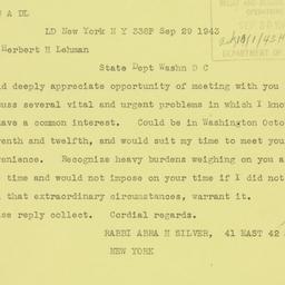 Telegram: 1943 September 29