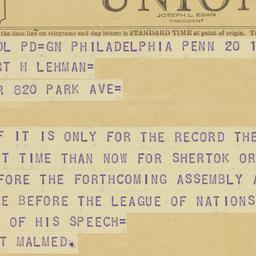Telegram: 1948 March 20