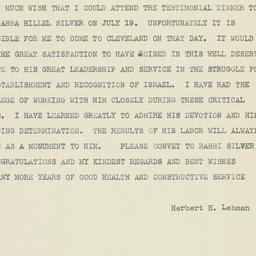 Telegram: 1948 July 15