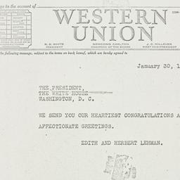 Telegram: 1940 January 30