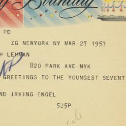 Telegram: 1957 March 27