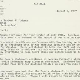 Letter: 1957 August 2