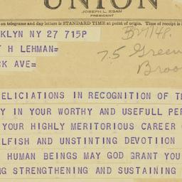 Telegram: 1948 March 27