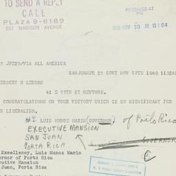 Telegram: 1949 November 10