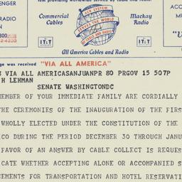 Telegram: 1952 December 15