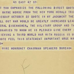 Telegram: 1952 October 23