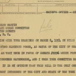 Telegram: 1954 March 9